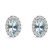 Bids.com 10K White Gold 5x3 MM Oval Purple Amethyst and Diamond Halo Stud Earrings (I-J Color, I1-I2 Clarity) Earrings White Smoke White.Gold / 0.144 / Blue Aquamarine