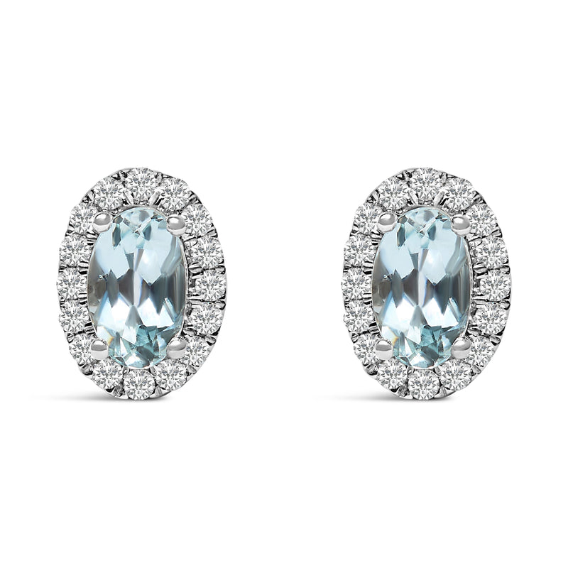 Bids.com 10K White Gold 5x3 MM Oval Purple Amethyst and Diamond Halo Stud Earrings (I-J Color, I1-I2 Clarity) Earrings White Smoke White.Gold / 0.144 / Blue Aquamarine