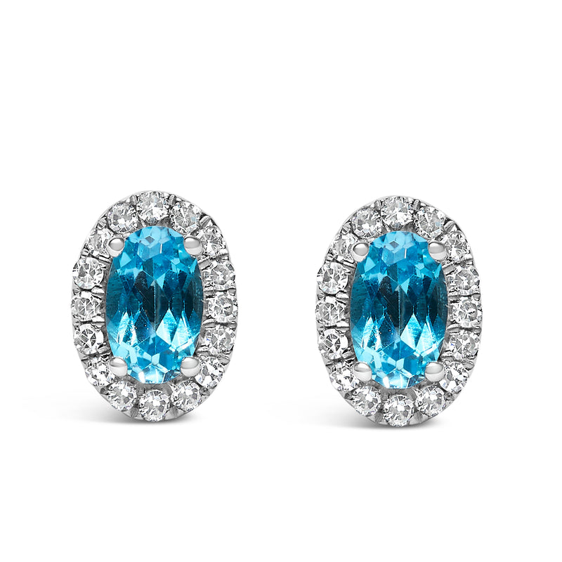 Bids.com 10K White Gold 5x3 MM Oval Purple Amethyst and Diamond Halo Stud Earrings (I-J Color, I1-I2 Clarity) Earrings White Smoke White.Gold / 0.144 / Blue Topaz
