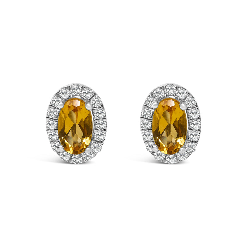 Bids.com 10K White Gold 5x3 MM Oval Purple Amethyst and Diamond Halo Stud Earrings (I-J Color, I1-I2 Clarity) Earrings White Smoke White.Gold / 0.144 / Yellow Citrine