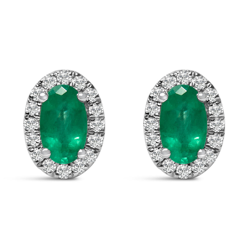 Bids.com 10K White Gold 5x3 MM Oval Purple Amethyst and Diamond Halo Stud Earrings (I-J Color, I1-I2 Clarity) Earrings White Smoke White.Gold / 0.144 / Green Emerald