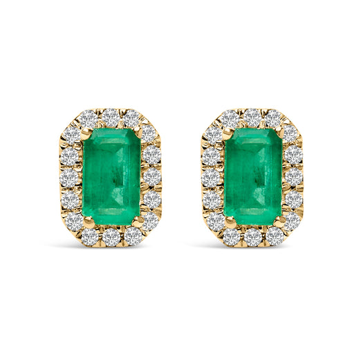 Bids.com 10K Yellow Gold 5x3mm Emerald-Cut Green Emerald and 1/7 Cttw Diamond Halo Octagonal Stud Earrings (I-J Color, I1-I2 Clarity) Earrings White Smoke White.Gold / 0.144