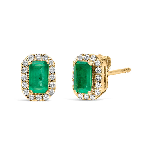 Bids.com 10K Yellow Gold 5x3mm Emerald-Cut Green Emerald and 1/7 Cttw Diamond Halo Octagonal Stud Earrings (I-J Color, I1-I2 Clarity) Earrings White Smoke White.Gold / 0.144