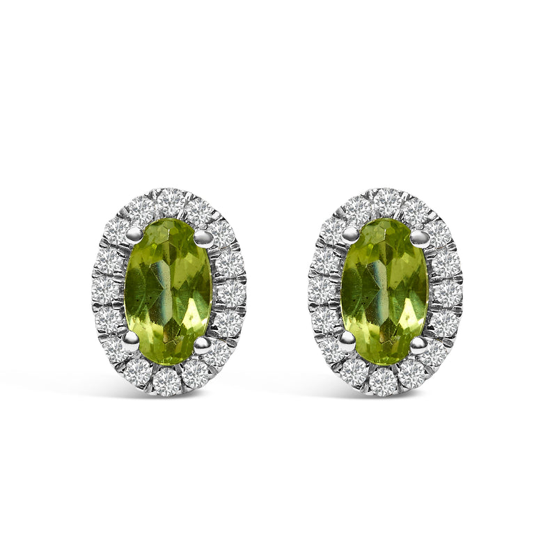 Bids.com 10K White Gold 5x3 MM Oval Purple Amethyst and Diamond Halo Stud Earrings (I-J Color, I1-I2 Clarity) Earrings White Smoke White.Gold / 0.144 / Green Peridot