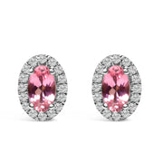 Bids.com 10K White Gold 5x3 MM Oval Purple Amethyst and Diamond Halo Stud Earrings (I-J Color, I1-I2 Clarity) Earrings White Smoke White.Gold / 0.144 / Pink Tourmaline