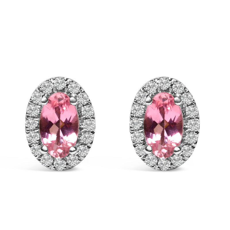 Bids.com 10K White Gold 5x3 MM Oval Purple Amethyst and Diamond Halo Stud Earrings (I-J Color, I1-I2 Clarity) Earrings White Smoke White.Gold / 0.144 / Pink Tourmaline