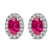 Bids.com 10K White Gold 5x3 MM Oval Purple Amethyst and Diamond Halo Stud Earrings (I-J Color, I1-I2 Clarity) Earrings White Smoke White.Gold / 0.144 / Red Ruby