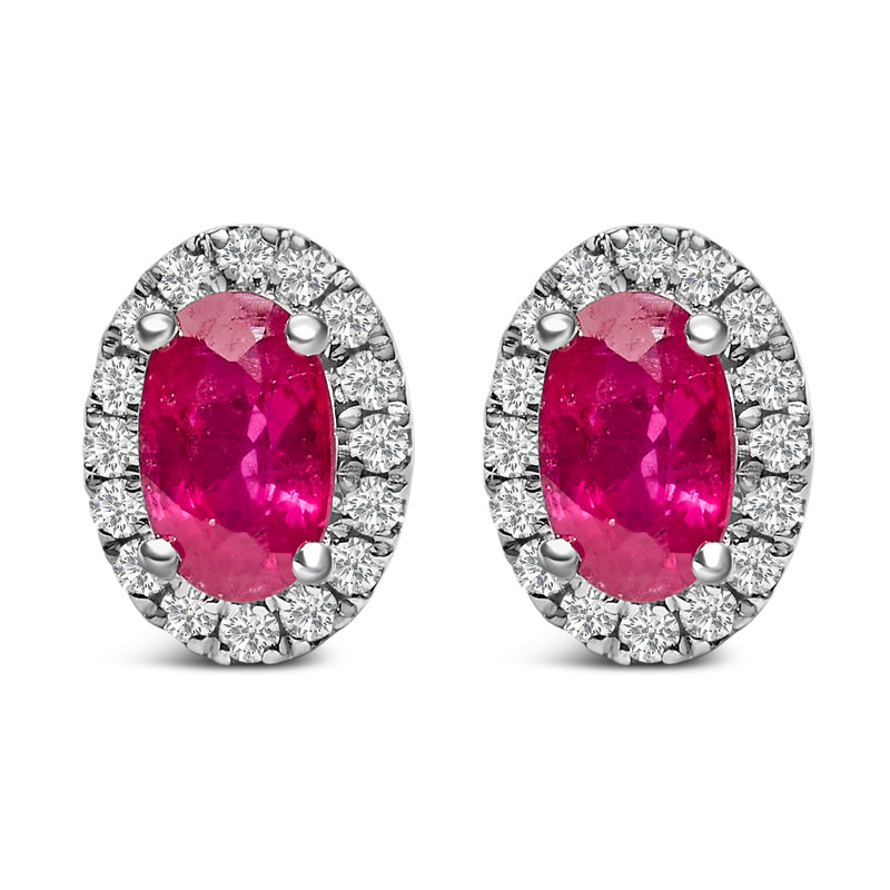 Bids.com 10K White Gold 5x3 MM Oval Purple Amethyst and Diamond Halo Stud Earrings (I-J Color, I1-I2 Clarity) Earrings White Smoke White.Gold / 0.144 / Red Ruby