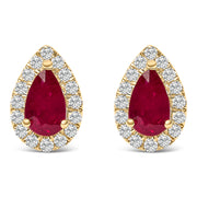 Bids.com 10K Yellow Gold 5X3 MM Pear-Cut Ruby and 1/7 Cttw Diamond Halo Stud Earrings (I-J Color, I1-I2 Clarity) Earrings White Smoke Yellow.Gold / 0.144