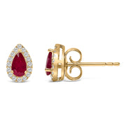 Bids.com 10K Yellow Gold 5X3 MM Pear-Cut Ruby and 1/7 Cttw Diamond Halo Stud Earrings (I-J Color, I1-I2 Clarity) Earrings White Smoke Yellow.Gold / 0.144