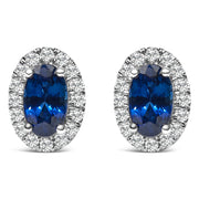 Bids.com 10K White Gold 5x3 MM Oval Purple Amethyst and Diamond Halo Stud Earrings (I-J Color, I1-I2 Clarity) Earrings White Smoke White.Gold / 0.144 / Blue Sapphire