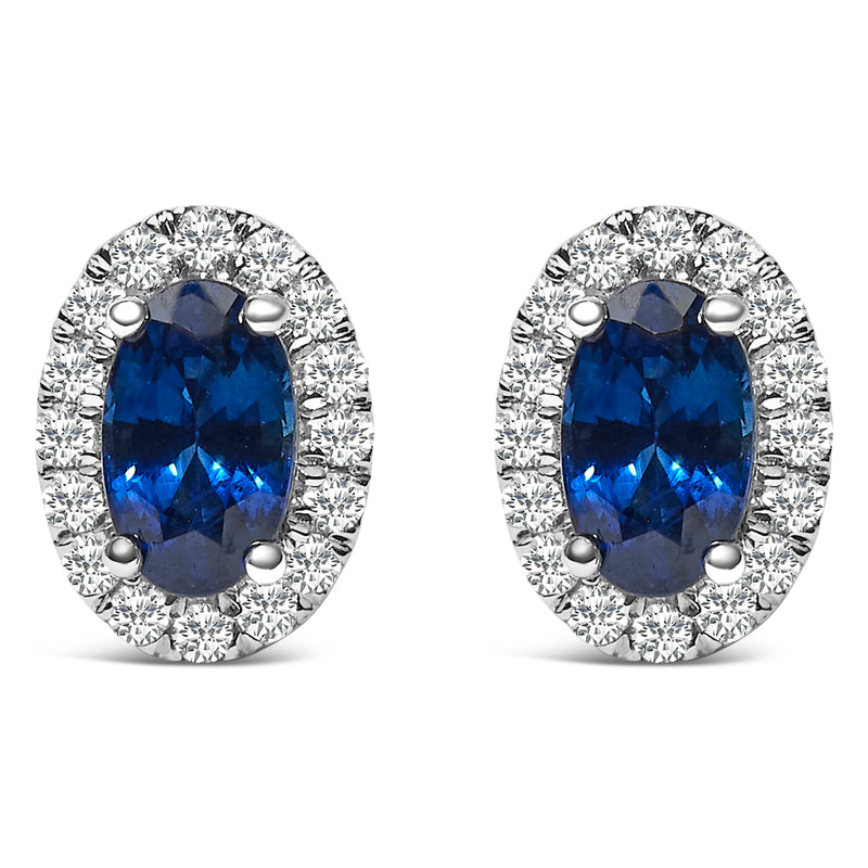 Bids.com 10K White Gold 5x3 MM Oval Purple Amethyst and Diamond Halo Stud Earrings (I-J Color, I1-I2 Clarity) Earrings White Smoke White.Gold / 0.144 / Blue Sapphire