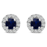 Bids.com 10K White Gold 3.25mm x 3.25mm Round Blue Sapphire and 1/10 Cttw Diamond Halo Stud Earrings (I-J Color, I1-I2 Clarity) Earrings White Smoke White.Gold / 0.117