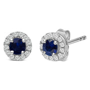 Bids.com 10K White Gold 3.25mm x 3.25mm Round Blue Sapphire and 1/10 Cttw Diamond Halo Stud Earrings (I-J Color, I1-I2 Clarity) Earrings White Smoke White.Gold / 0.117