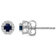 Bids.com 10K White Gold 3.25mm x 3.25mm Round Blue Sapphire and 1/10 Cttw Diamond Halo Stud Earrings (I-J Color, I1-I2 Clarity) Earrings White Smoke White.Gold / 0.117