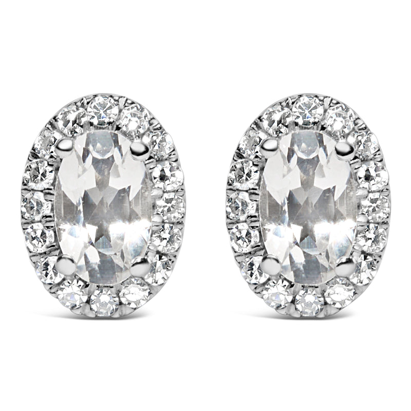 Bids.com 10K White Gold 5x3 MM Oval Purple Amethyst and Diamond Halo Stud Earrings (I-J Color, I1-I2 Clarity) Earrings White Smoke White.Gold / 0.144 / White Topaz