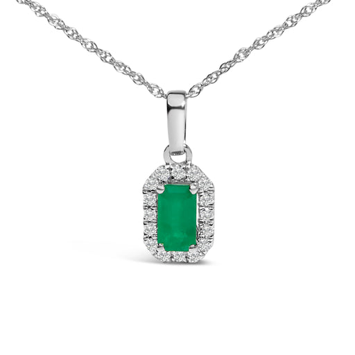 Bids.com 10K White Gold 5x3mm Green Emerald and Diamond Accent Halo Octagonal Shape 18" Pendant Necklace (I-J Color, I1-I2 Clarity) Necklaces White Smoke White.Gold / 18 / Green Emerald,White.Gold / 18 / Red Garnet,White.Gold / 18 / Green Peridot,White.Gold / 18 / Pink Tourmaline