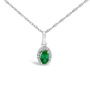 Bids.com 10K White Gold 5x3mm Green Emerald and Diamond Accent Halo Oval Shape 18" Pendant Necklace (I-J Color, I1-I2 Clarity) Necklaces White Smoke White.Gold / 18 / Green Emerald