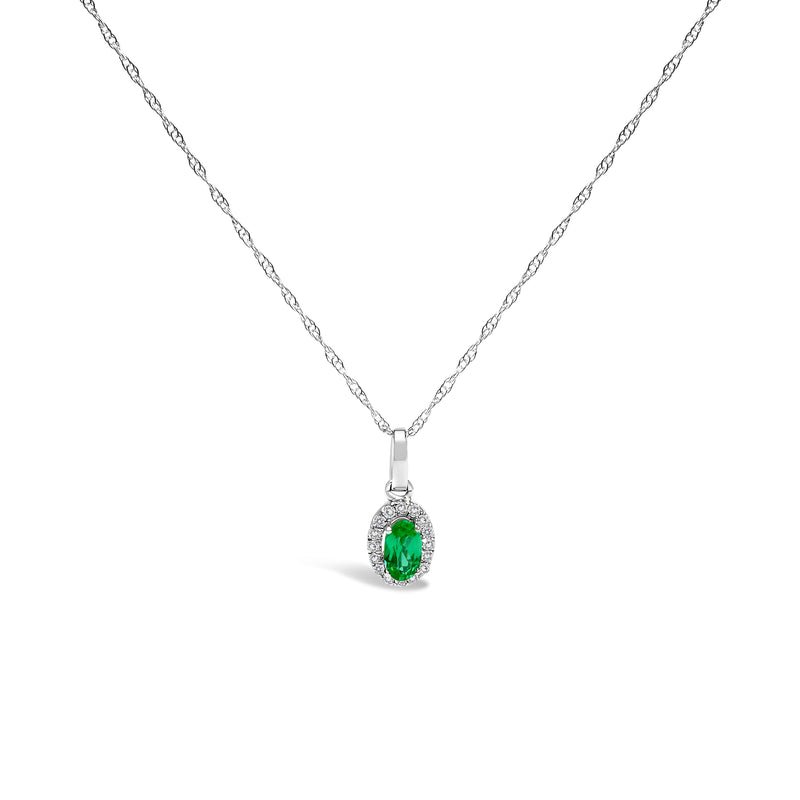 Bids.com 10K White Gold 5x3mm Green Emerald and Diamond Accent Halo Oval Shape 18" Pendant Necklace (I-J Color, I1-I2 Clarity) Necklaces White Smoke White.Gold / 18 / Green Emerald,White.Gold / 18 / Red Garnet,White.Gold / 18 / Green Peridot,White.Gold / 18 / Pink Tourmaline