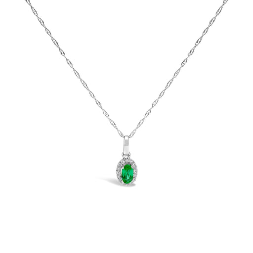 Bids.com 10K White Gold 5x3mm Green Emerald and Diamond Accent Halo Oval Shape 18" Pendant Necklace (I-J Color, I1-I2 Clarity) Necklaces White Smoke White.Gold / 18 / Green Emerald,White.Gold / 18 / Red Garnet,White.Gold / 18 / Green Peridot,White.Gold / 18 / Pink Tourmaline