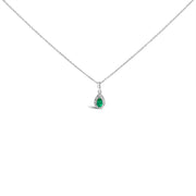 Bids.com 10K White Gold 5x3mm Green Emerald and Diamond Accent Halo Pear Shape 18" Pendant Necklace (I-J Color, I1-I2 Clarity) Necklaces White Smoke White.Gold / 18 / Green Emerald