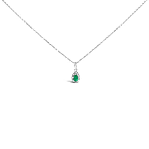 Bids.com 10K White Gold 5x3mm Green Emerald and Diamond Accent Halo Pear Shape 18" Pendant Necklace (I-J Color, I1-I2 Clarity) Necklaces White Smoke White.Gold / 18 / Green Emerald