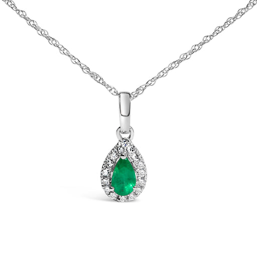 Bids.com 10K White Gold 5x3mm Green Emerald and Diamond Accent Halo Pear Shape 18" Pendant Necklace (I-J Color, I1-I2 Clarity) Necklaces White Smoke White.Gold / 18 / Green Emerald,White.Gold / 18 / Red Garnet,White.Gold / 18 / Green Peridot,White.Gold / 18 / Pink Tourmaline