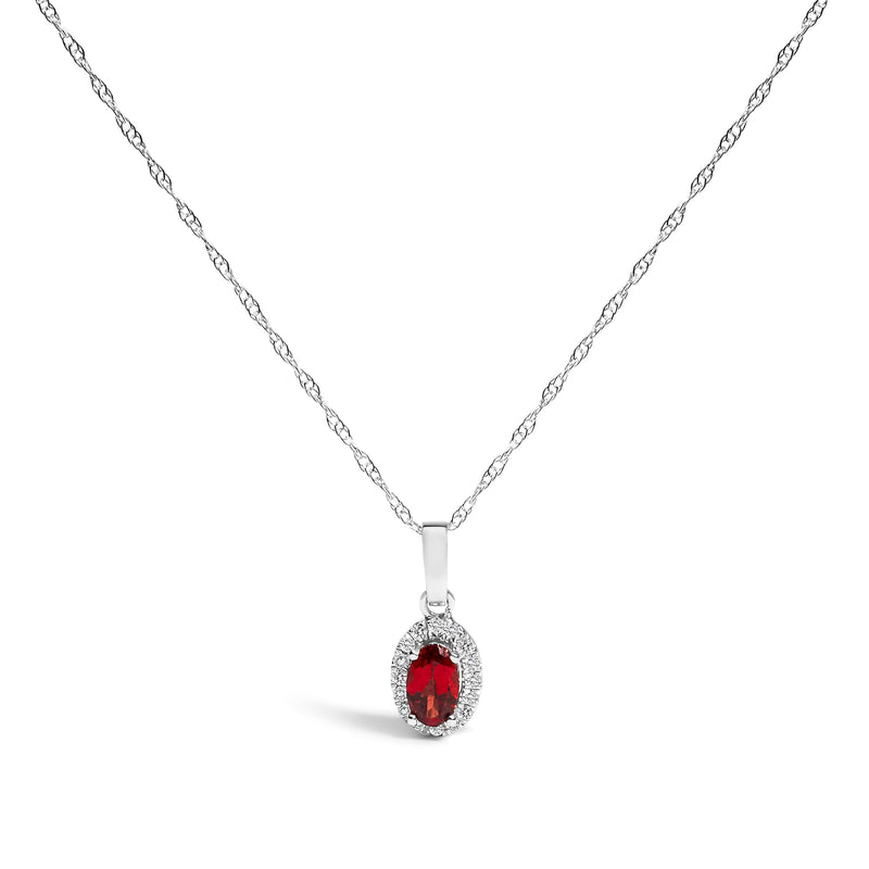 Bids.com 10K White Gold 5x3mm Green Emerald and Diamond Accent Halo Oval Shape 18" Pendant Necklace (I-J Color, I1-I2 Clarity) Necklaces White Smoke White.Gold / 18 / Red Garnet