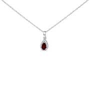 Bids.com 10K White Gold 5x3mm Green Emerald and Diamond Accent Halo Pear Shape 18" Pendant Necklace (I-J Color, I1-I2 Clarity) Necklaces White Smoke White.Gold / 18 / Red Garnet