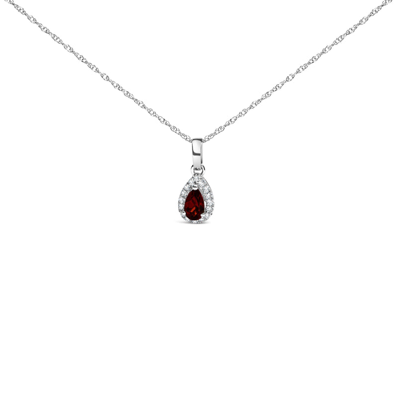 Bids.com 10K White Gold 5x3mm Green Emerald and Diamond Accent Halo Pear Shape 18" Pendant Necklace (I-J Color, I1-I2 Clarity) Necklaces White Smoke White.Gold / 18 / Red Garnet
