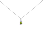 Bids.com 10K White Gold 5x3mm Green Emerald and Diamond Accent Halo Pear Shape 18" Pendant Necklace (I-J Color, I1-I2 Clarity) Necklaces White Smoke White.Gold / 18 / Green Peridot