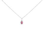 Bids.com 10K White Gold 5x3mm Green Emerald and Diamond Accent Halo Oval Shape 18" Pendant Necklace (I-J Color, I1-I2 Clarity) Necklaces White Smoke White.Gold / 18 / Pink Tourmaline