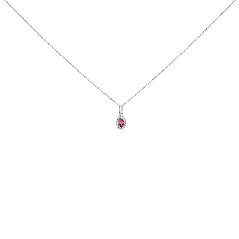 Bids.com 10K White Gold 5x3mm Green Emerald and Diamond Accent Halo Pear Shape 18" Pendant Necklace (I-J Color, I1-I2 Clarity) Necklaces White Smoke White.Gold / 18 / Pink Tourmaline