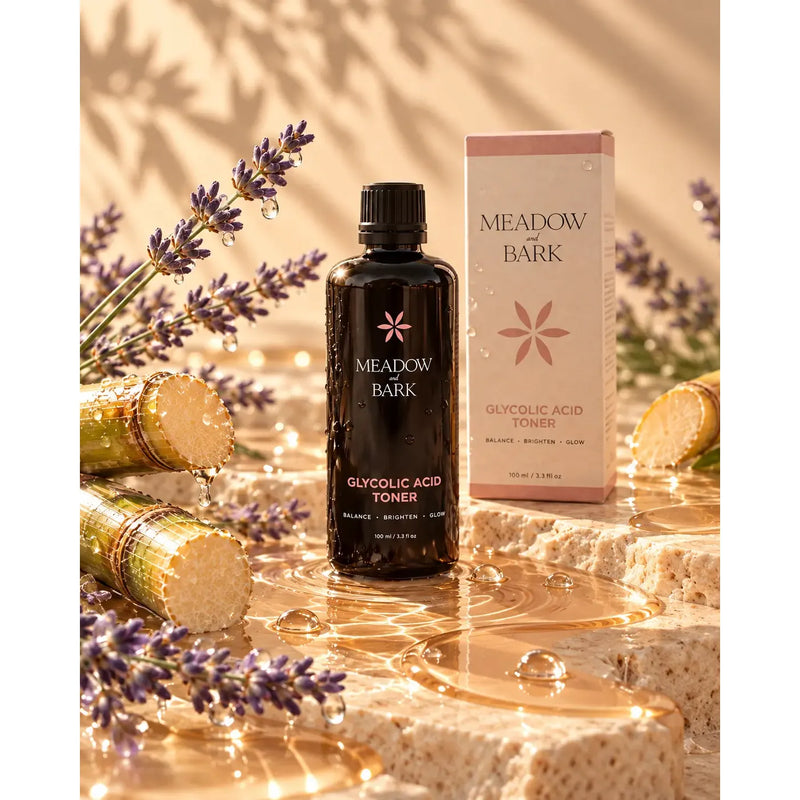 Meadow and Bark Glycolic Acid (8%) Toner Skincare Rosy Brown 100ml,10ml