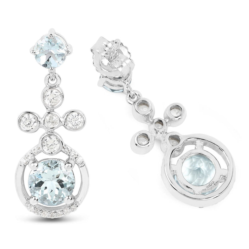 Bids.com 4.42 Carat Genuine Aquamarine and White Zircon .925 Sterling Silver Earrings Earrings White Smoke
