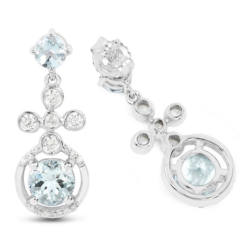 Bids.com 4.42 Carat Genuine Aquamarine and White Zircon .925 Sterling Silver Earrings Earrings White Smoke