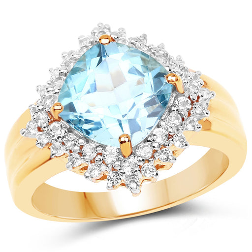 Bids.com 14K Yellow Gold Plated 4.33 Carat Genuine Swiss Blue Topaz and White Topaz .925 Sterling Silver Ring Rings White Smoke size 7.00,size 6.00,size 8.00,size 9.00