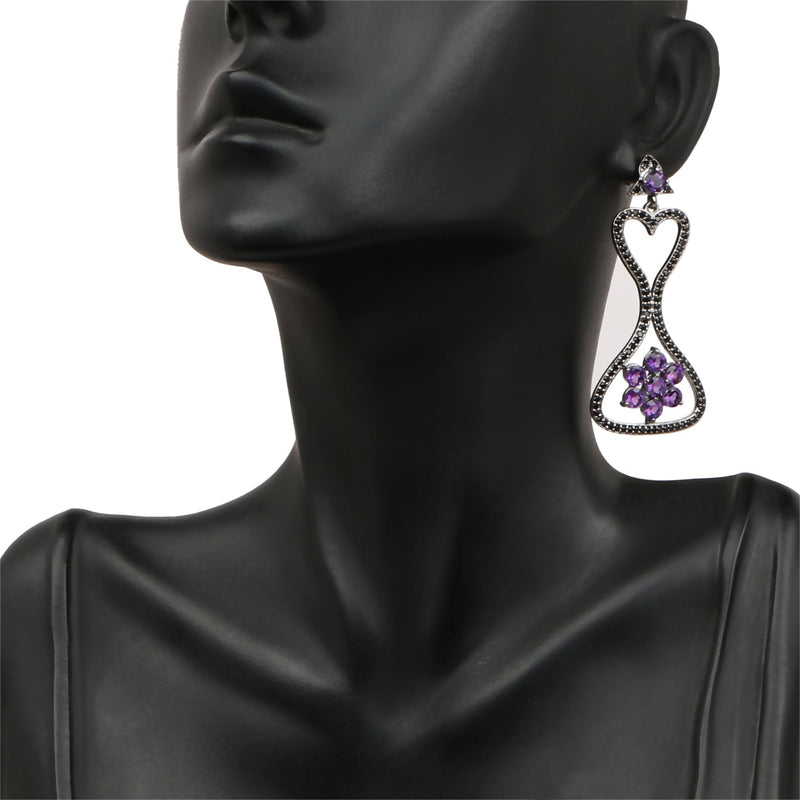 Bids.com 6.31 Carat Genuine Amethyst & Black Spinel .925 Sterling Silver Earrings Earrings White Smoke