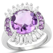 Bids.com 5.20 Carat Genuine Amethyst and White Topaz .925 Sterling Silver Ring Rings White Smoke size 7.00,size 8.00,size 6.00,size 9.00,size 7.50