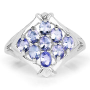 Bids.com 1.53 Carat Genuine Tanzanite .925 Sterling Silver Ring Rings White Smoke size 6.00,size 8.00,size 8.50,size 7.00,size 9.00