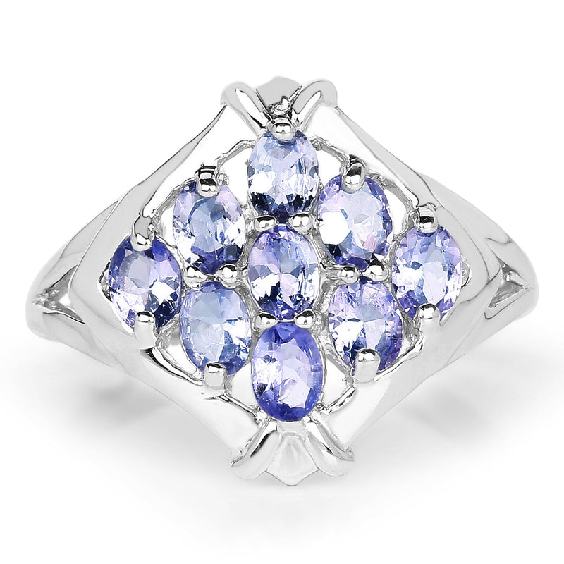 Bids.com 1.53 Carat Genuine Tanzanite .925 Sterling Silver Ring Rings White Smoke size 6.00,size 8.00,size 8.50,size 7.00,size 9.00