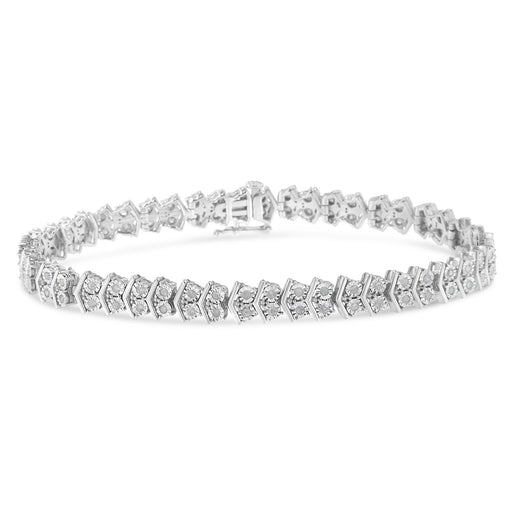 Bids.com .925 Sterling Silver 1.0 Cttw Chevron 2 Stone Arrow Link Tennis Bracelet (I-J Color, I3 Clarity) - 7â€ Bracelets White Smoke White.Sterling Silver / 7