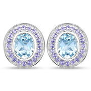 Bids.com 6.30 Carat Genuine Blue Topaz and Tanzanite .925 Sterling Silver Earrings Earrings White Smoke