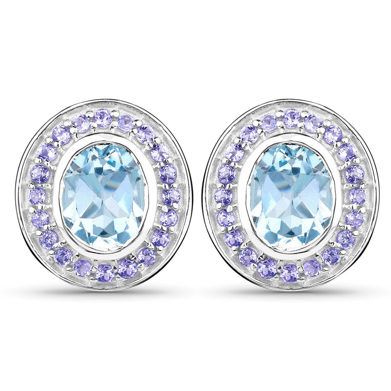 Bids.com 6.30 Carat Genuine Blue Topaz and Tanzanite .925 Sterling Silver Earrings Earrings White Smoke