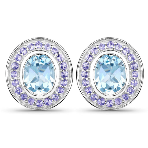 Bids.com 6.30 Carat Genuine Blue Topaz and Tanzanite .925 Sterling Silver Earrings Earrings White Smoke