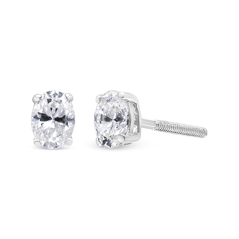 Bids.com 14K White Gold 1.00 Cttw Lab Grown Oval Solitaire Diamond Stud Earrings (F-G Color, VS2-SI1 Clarity) Earrings White Smoke White.Gold / 0.5