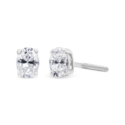 Bids.com 14K White Gold 1.00 Cttw Lab Grown Oval Solitaire Diamond Stud Earrings (F-G Color, VS2-SI1 Clarity) Earrings White Smoke White.Gold / 0.5