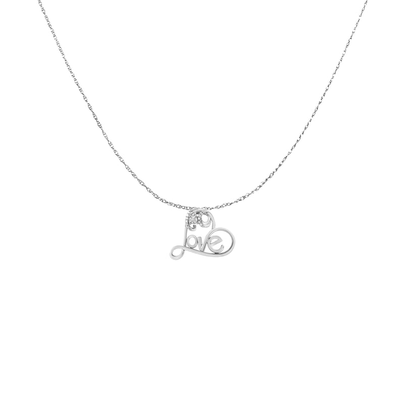 Bids.com .925 Sterling Silver 1/6 Cttw Round Brilliant-Cut Diamond Accented Open Heart with Love 18" Pendant Necklace (H-I Color, I1-I2 Clarity) Necklaces White Smoke White.Sterling Silver / 18