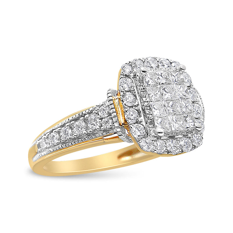 Bids.com 14K Yellow and White Gold 1.00 Cttw Princess and Round Cut Emerald Shaped Halo Diamond Cluster Ring (SI1-SI2 Clarity, H-I Color) - Size 7 Rings White Smoke 8 / YellowWhite.Gold,6 / YellowWhite.Gold,7 / YellowWhite.Gold,9 / YellowWhite.Gold