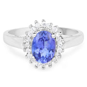 Bids.com 1.45 Carat Genuine Tanzanite and White Zircon .925 Sterling Silver Ring Rings White Smoke size 6.00,size 7.00,size 8.00,size 9.00